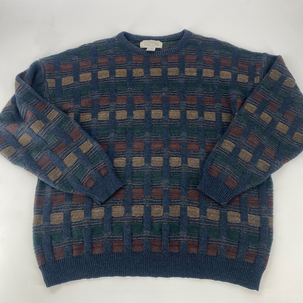 Gianfranco Ruffini Mens Acrylic Geometric‎ Pattern Sweater XLarge Blue Green